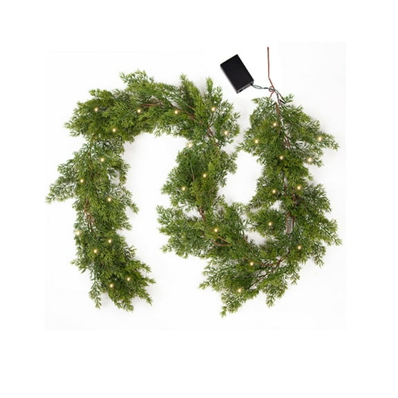 6.23ft Christmas Norfolk Pine Garland with Lights Pre-Lit Real Touch Garlands Ornament for Stair Table Fireplace Mantel Wall Frontdoor Decor