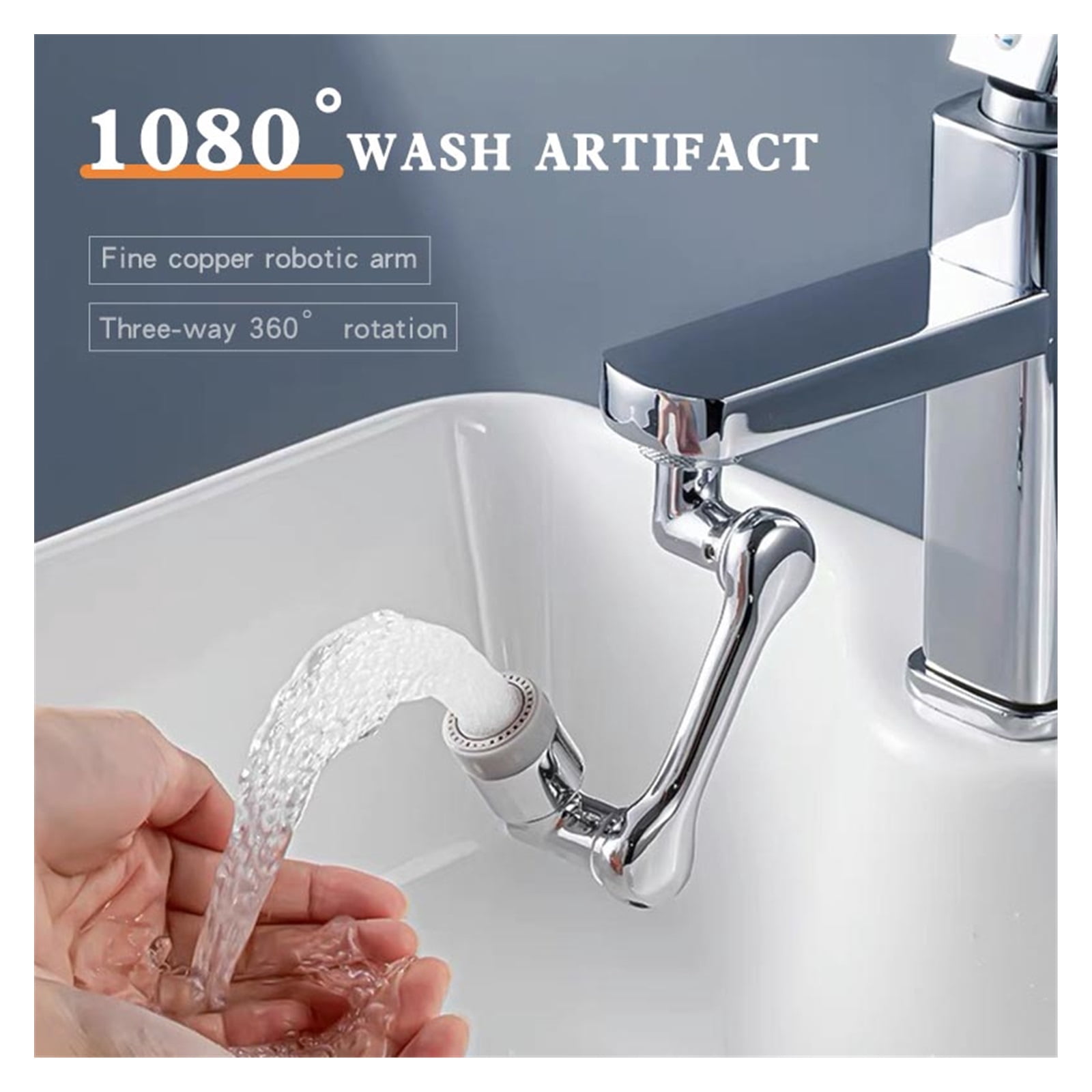 1080° Universal Faucet Extender Rotatable Lifting Robotic Arm Kitchen Bathroom All Copper Basin Splash Spout Extension Aerator ,Water Saving