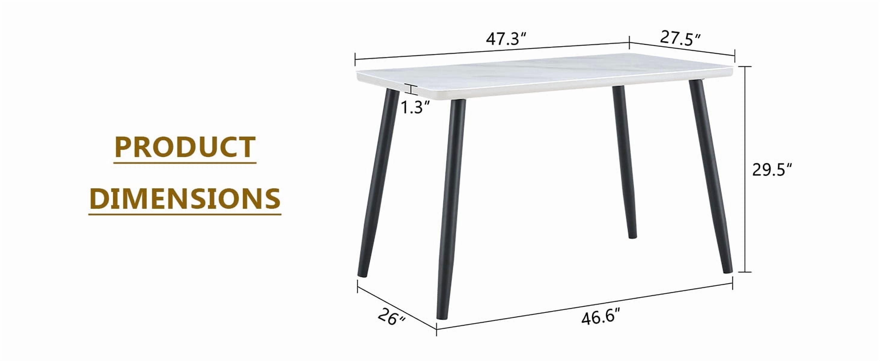 Mintazer 47.3 Inch Modern White Marble Vein Rectangular Dining Table with Tempered Glass Top, Minimalist Kitchen Table for 4-6 People, White & Black