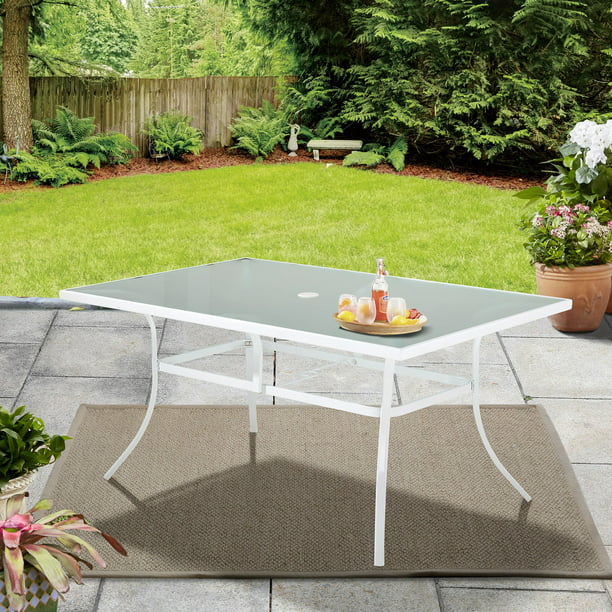 Mainstays 60 Rectangle Glass Top, White Glass Top Patio Table