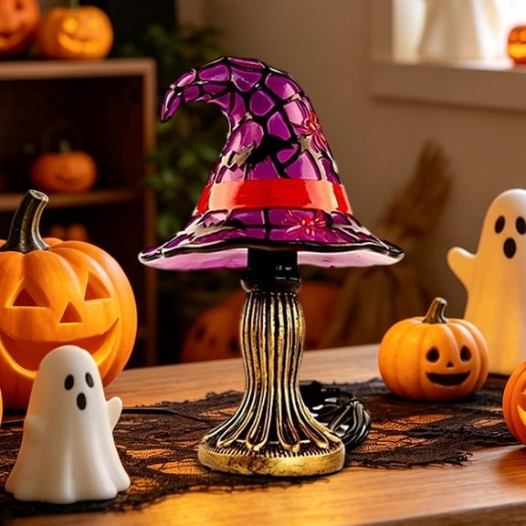 Witch Hat Lamp, LED Night Light, Decorations Indoor, Witchy Decor for Shelf Mantel Table, Gothic Home Decoration