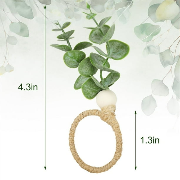 Juego de 30 Anillos para Servilletas con Hojas de Eucalipto Rústicas, Anillos para Servilletas de Estilo Rústico con Cuentas de Madera para Bodas y Decoración de Mesas