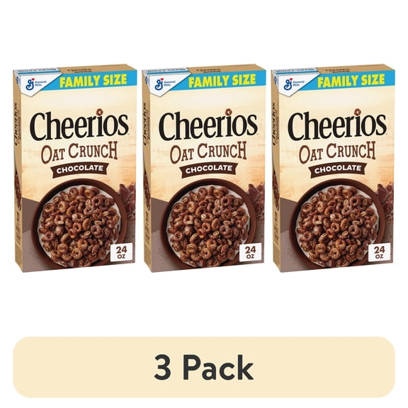 (3 pack) Cheerios Oat Crunch Chocolate Breakfast Cereal, Made with Whole Grain, Family Size, 24 oz