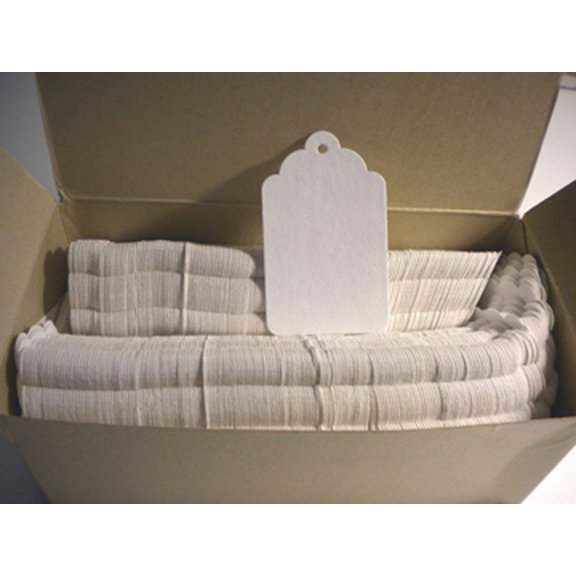 Merchandise Tags #8, White, Scalloped, Hole (no strings), 2 7/8 x 1 3/4, Box of 1000