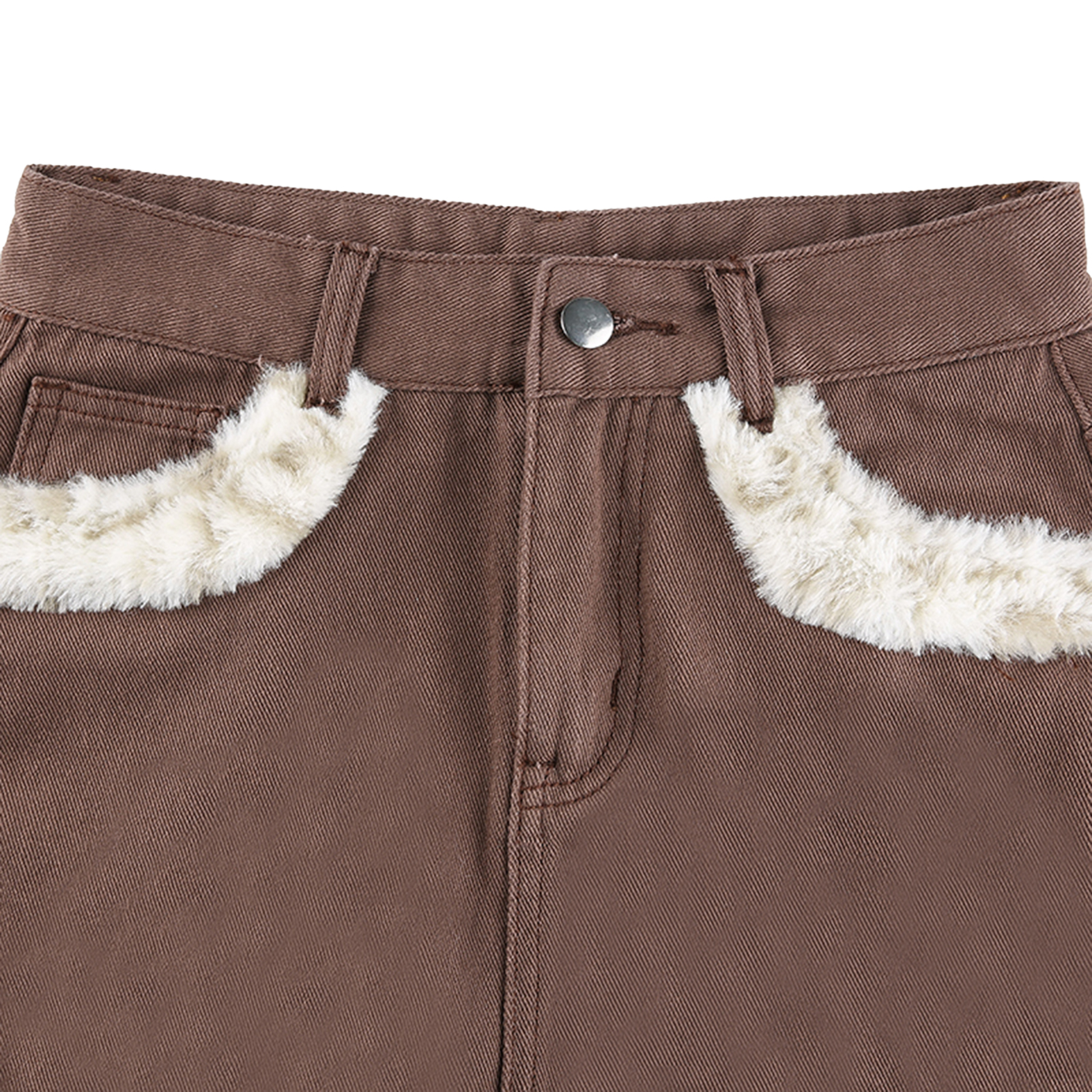 Puloru Women's Mini Denim Skirt, Casual High Waist Solid Color Short Skirt with Leopard Faux Fur Trim - image 3 of 6