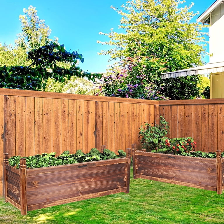 Wisfor Carbonized Pine Wood Raised DIY Flower Garden Bed, 35.4x11