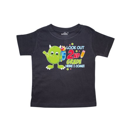 

Inktastic Look out 2nd Grade Here I Come with Cute Green Monster Gift Toddler Boy or Toddler Girl T-Shirt