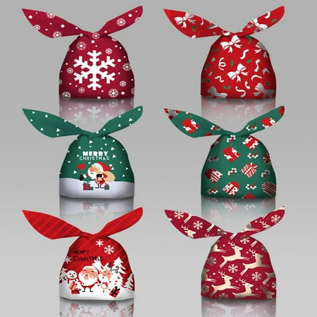 

50Pcs Rabbit Ear Christmas Candy Bag Knoting Design Smooth Touch Plastic Christmas Candy Pouch for Festive Goodies