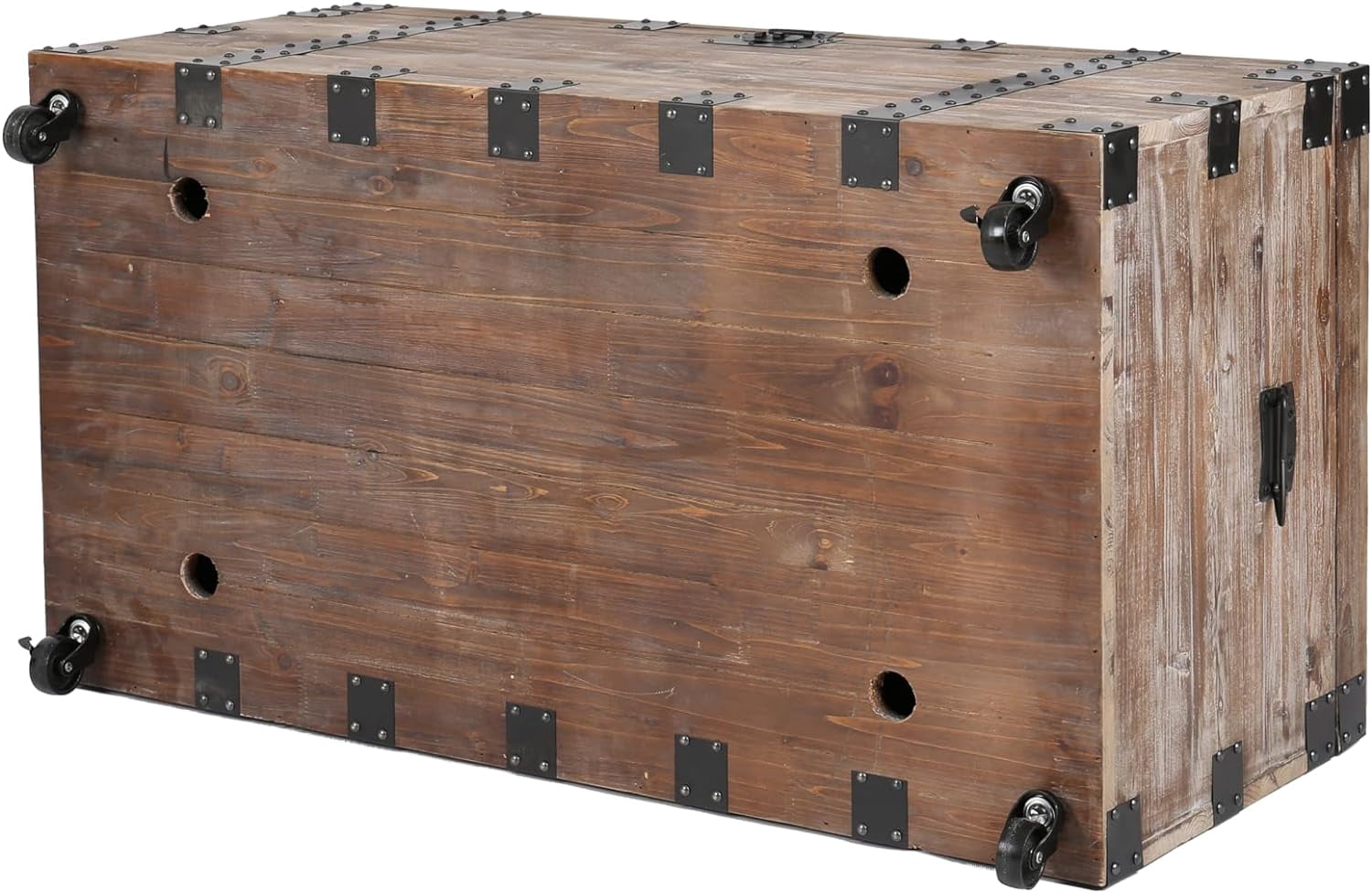 Coffee Table Set, Vintage Wood Storage Trunk Coffee Table with Two End Side Table