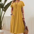 thumbnail image 5 of Avolia Plus Size Women Short Sleeve Dress with Pockets Pleats Round Neck Lightweight Casual Wear Yellow S, 5 of 7