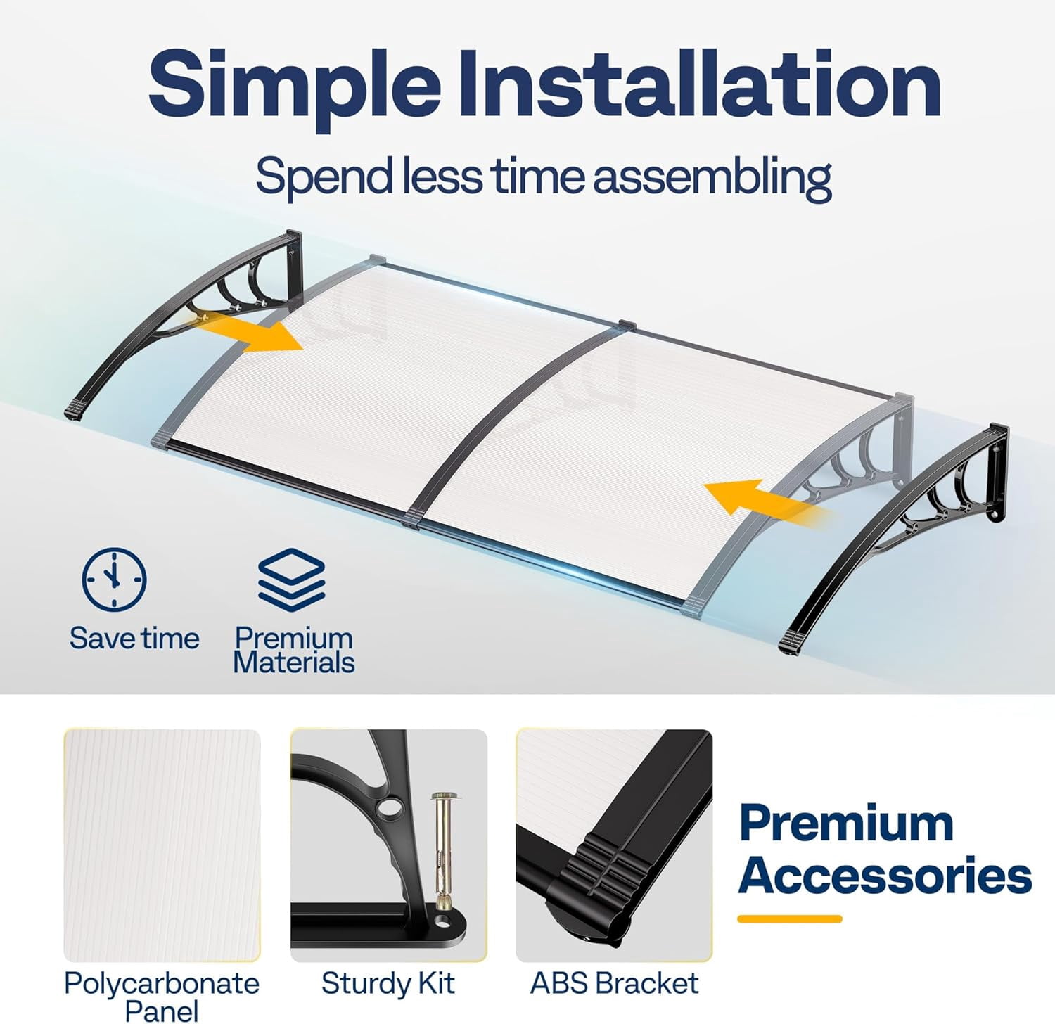 SPECSTAR Polycarbonate Window Door Awning Canopy Transparent with Black Bracket 40 Inch x 160 Inch