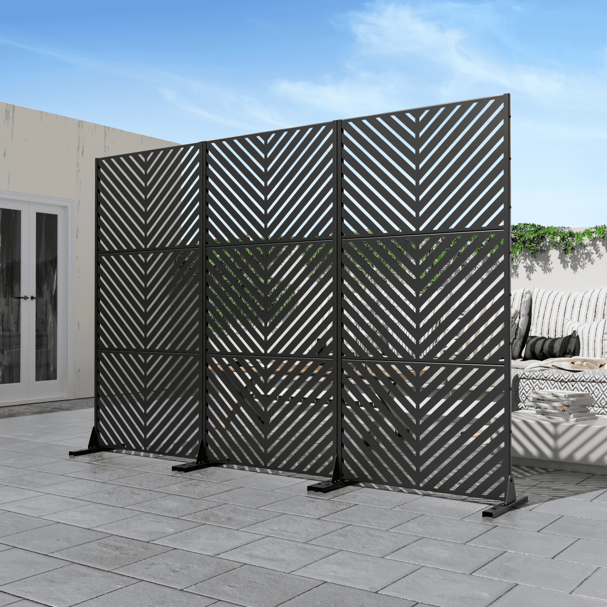 MAYEERTY 72*36" Outdoor Black Metal Privacy Panel Screen for Patio for Patio, Parallel Line Pattern
