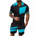 thumbnail image 4 of GERsome Men's 2 Piece Lounge Outfits Short Sleeve Quarter Zip V Neck Shirts and Shorts Sets Casual Color Block Summer Beach Vacation Tracksuits S-3XL, 4 of 4