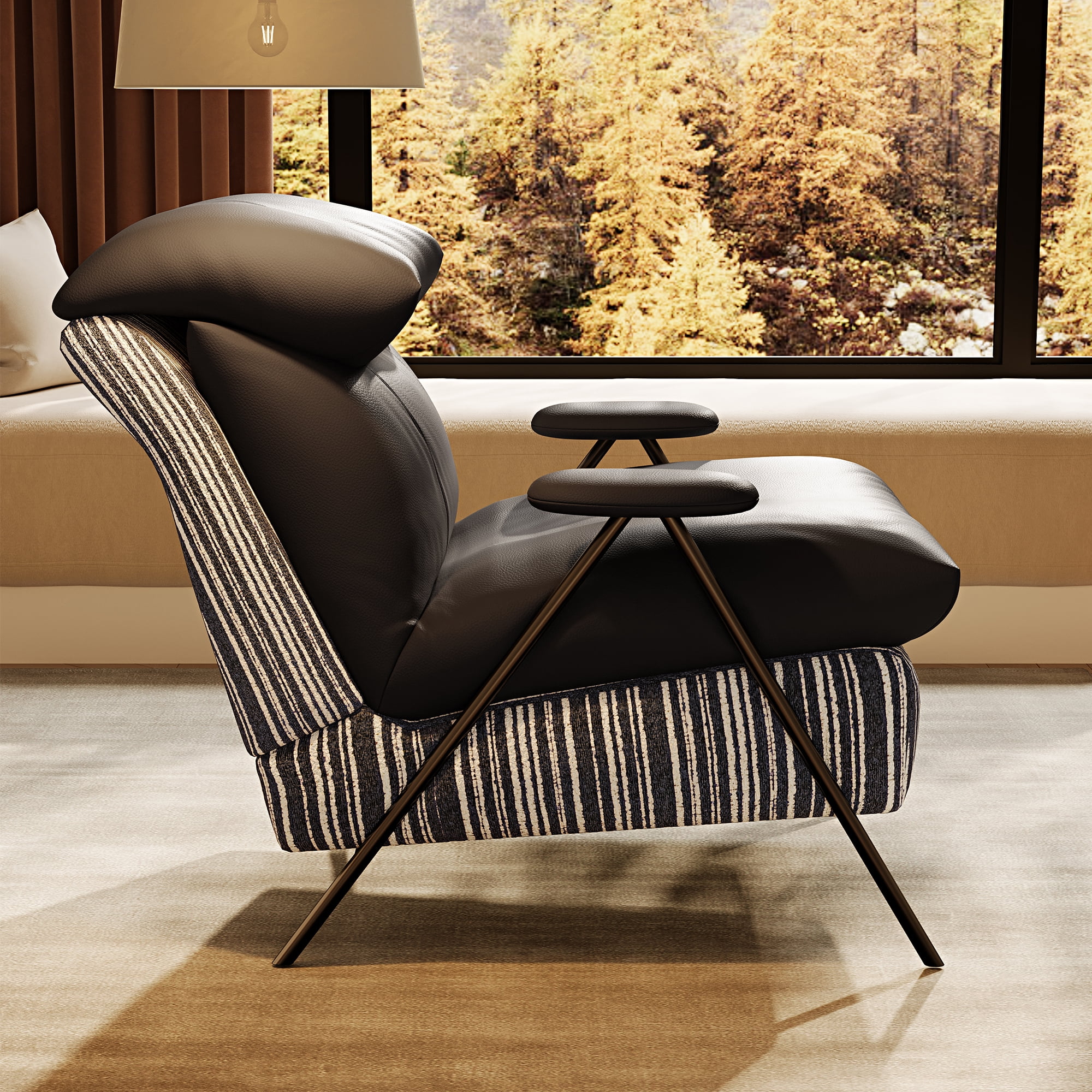 GARITIN Accent Chair and Reading Chair 31.8 Inch, Solid Wood Frame Lounge Chair with Velvet and Leather Upholstery for Living Room Bedroom, Black