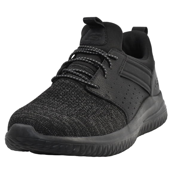 Skechers Mens Slip on Sneakers Delson 3.0 - Cicada Casual Shoes Breathable Mesh Knit Stretch Laces Foam Insole Arch Support Lightweight