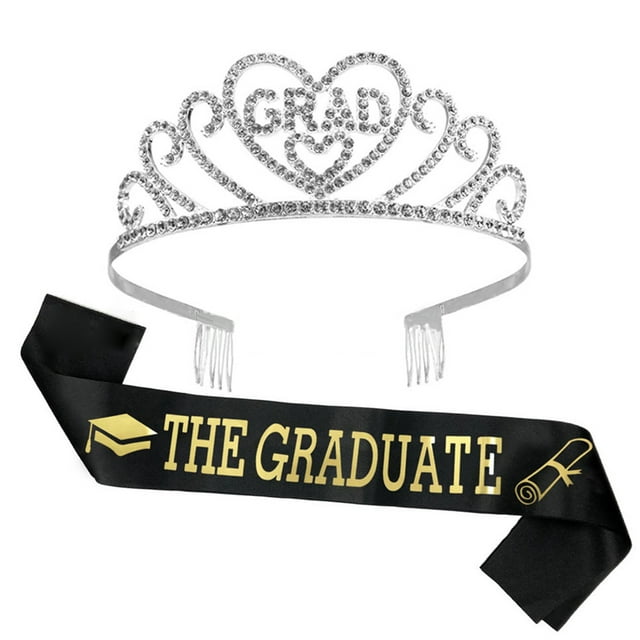 Graduation Party Supplies Kit: Fashion Glittered Grad Crown Tiara Satin Sash