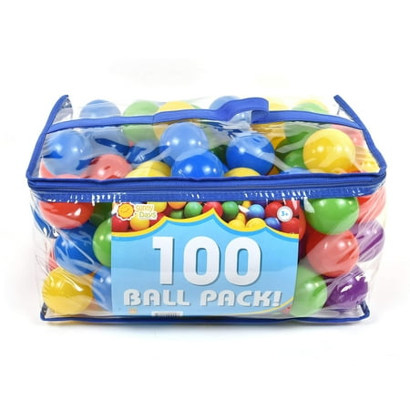 Sunny Days Entertainment 100 Count Ball Pit Refills, Phthalate Free and BPA Free, Crushproof Plastic in Assorted Colors