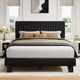 thumbnail image 3 of Honfach Full Size Bed Frame, Upholstered Platform Bed with Velvet Headboard, Wide Bed Legs and Strong Wood Slats Support,Black, 3 of 7