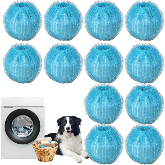 Wrongduck 12 PCS Pet Hair Remover for Laundry Reusable Dog & Cat Hair Remover Balls Pet Fur Catcher for Washing Machine and Dryer Effective Lint & Dander Remover for Clothes Bedding and Fabric Care