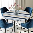 thumbnail image 5 of Elastic Fitted Round Tablecloth, Navy Blue Khaki Striped Waterproof Stretch Table Cover for 55"-60" Tables, Farmhouse Stripes Modern Abstract Art Washable Outdoor Tablecloths for Patio, Picnic, 5 of 9