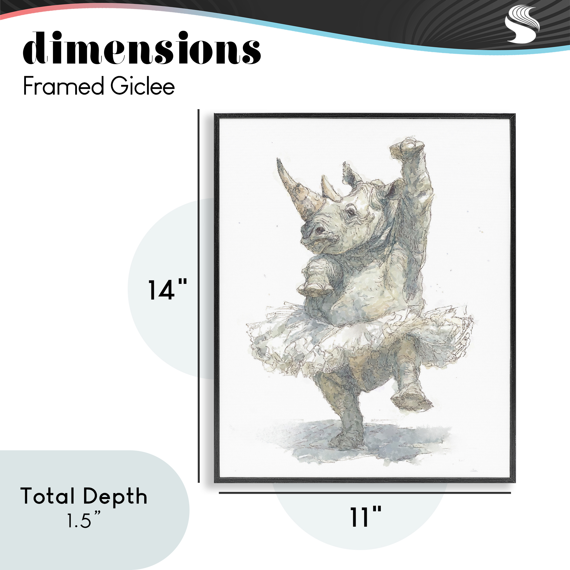 Ballet Rhino Tutu Black Framed Giclee Art, design by Ziwei Li