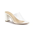 thumbnail image 1 of BLISSFUL STEP Women's Clear Point Toe High Block Heel Mules Slides Sandals White 8.5, 1 of 8