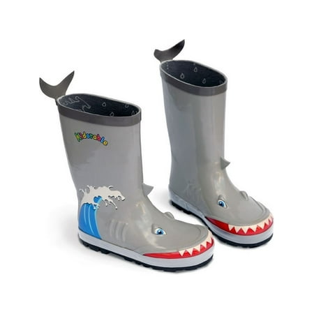 Kidorable Boys Grey Shark Wave Print Lined Rubber Rain Boots 11-2 Kids