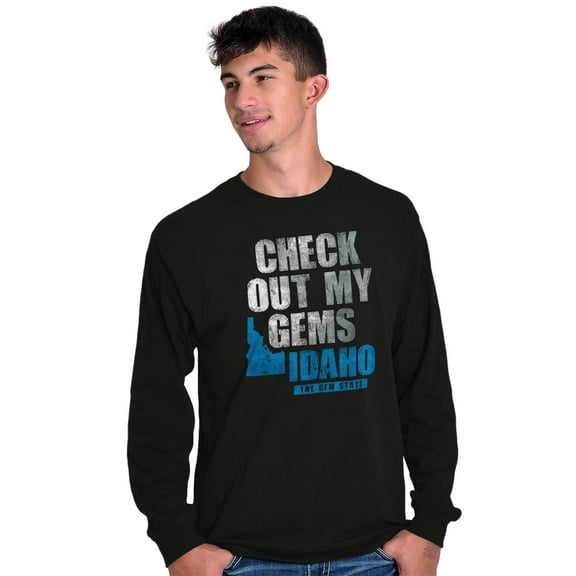 Map Long Sleeve Tees Shirts T-Shirts Idaho Check Out My Gems ID State Souvenir