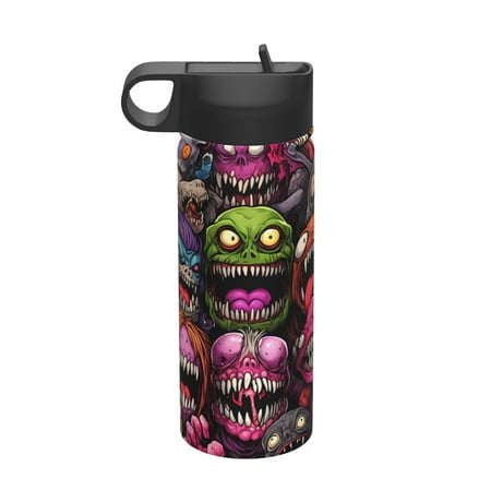 

Qekee Monstrous Cartoon Characters Print 18OZ Sports Insulated Kettle Coffee Mug Travel Tea Mug Thermos Cup 18 Stainless Steel Water Bottle For Running Hiking Cycling