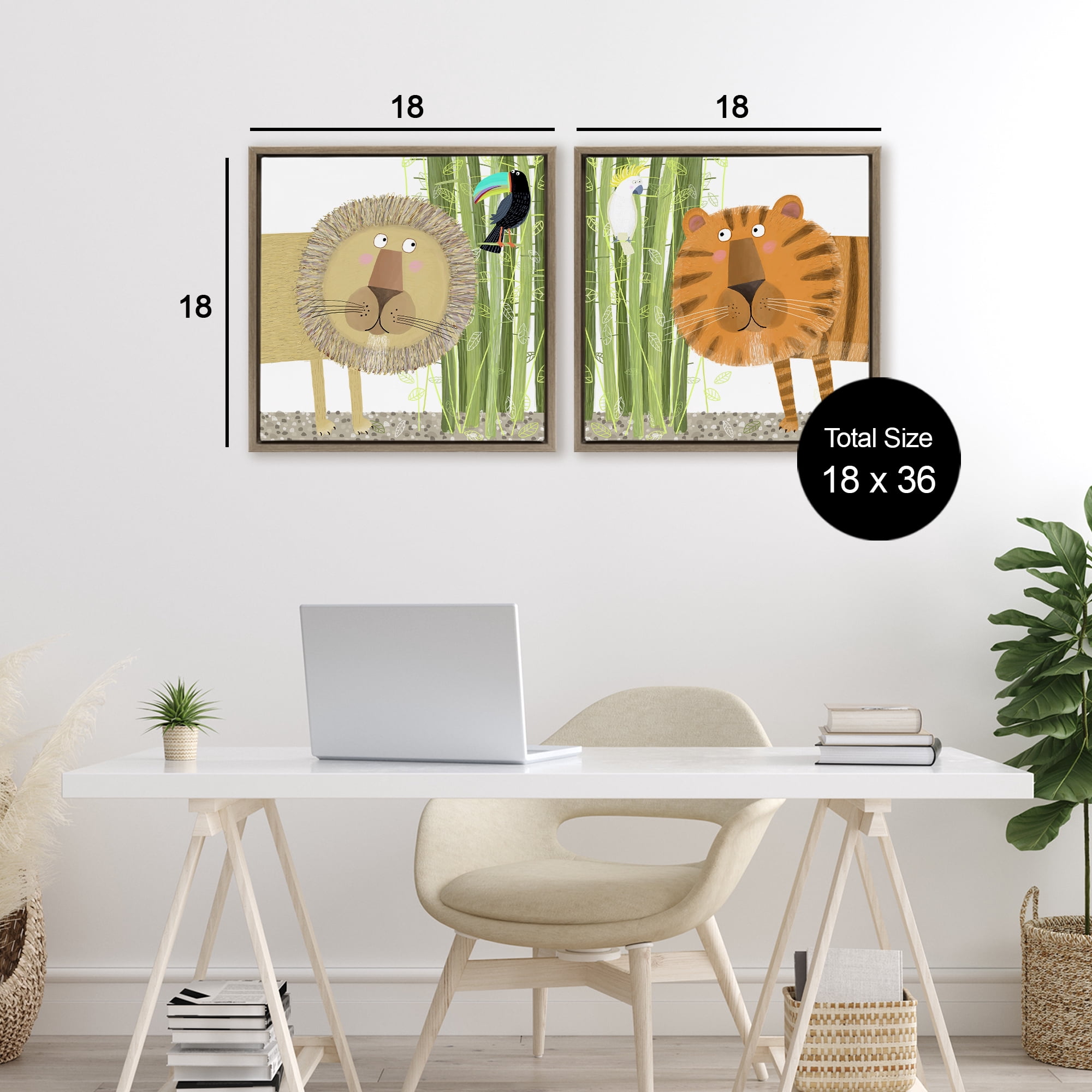 Stupell Industries Bamboo Trees & Animals 2 Piece Brown Framed Floater Canvas Set, design by Carla Daly
