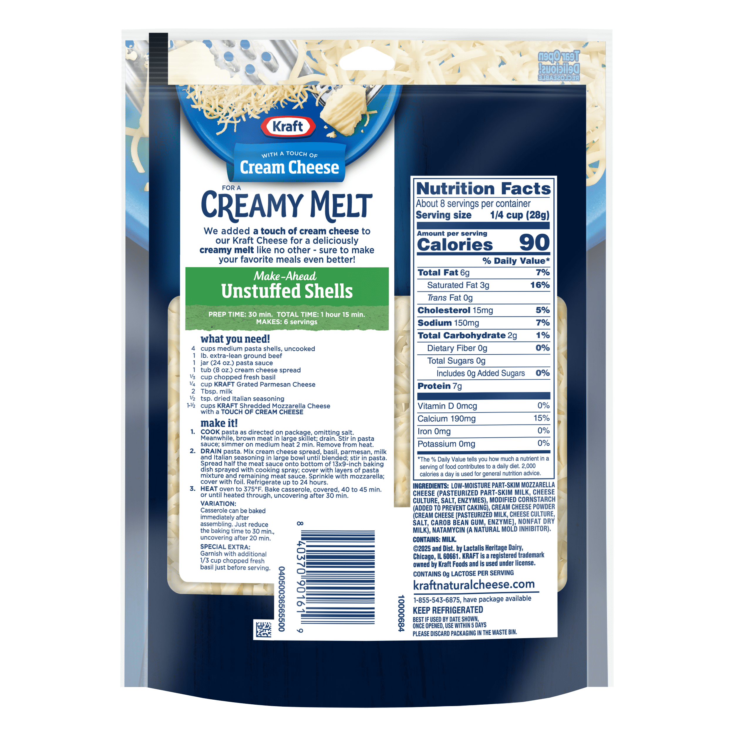 Kraft with a Touch of Cream Cheese Natural Cheese Shreds Mozzarella 8 oz. Bag
