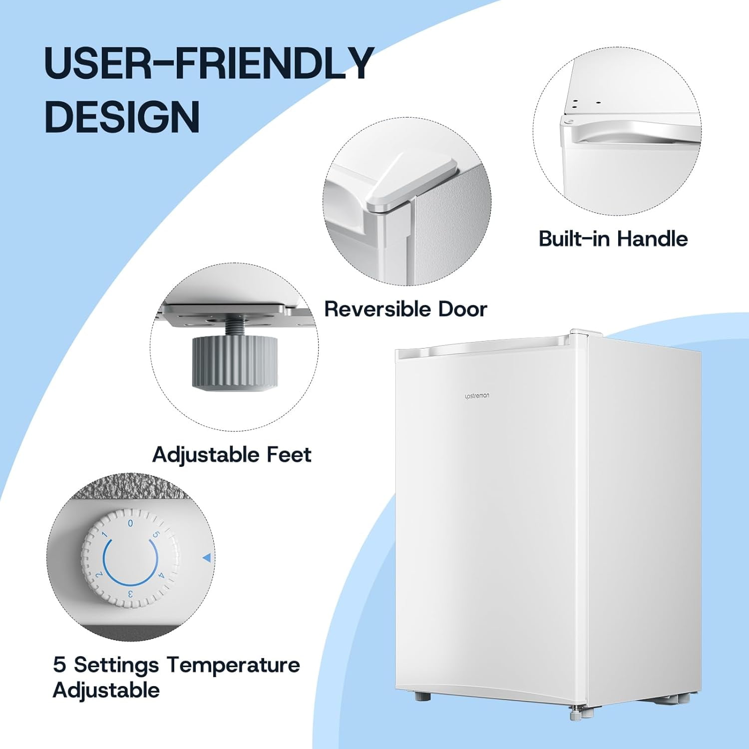 Upstreman 3.0 Cu.ft Upright Freezer, Single Door Compact Mini Freezer Stand Up Freezer with Reversible Door, UP30 White