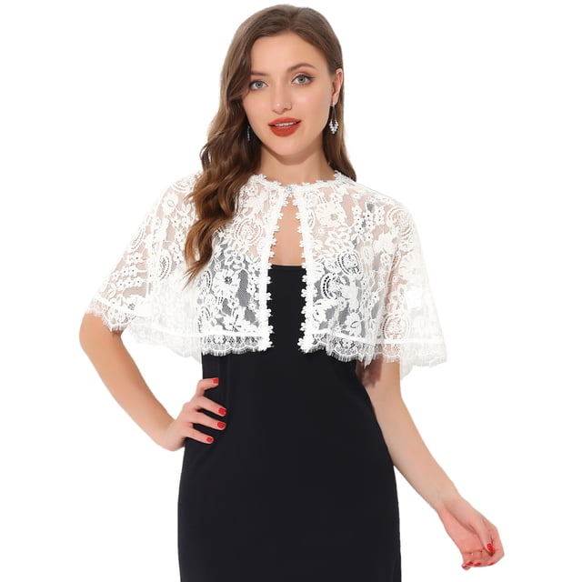 Capa de encaje Allegra K vestido de noche bolero blanco S