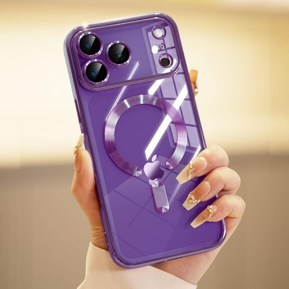 Dteck Magnetic Case for iPhone 17 Pro Max,Shockproof Electroplated TPU Case Compatible with Mag Safe Never Yellowing Full Camera Lens Protector Plating Soft Clear Back Cover,Purple