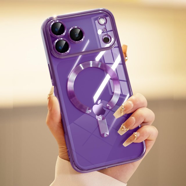Dteck Magnetic Case for iPhone 17 Pro Max,Shockproof Electroplated TPU Case Compatible with Mag Safe Never Yellowing Full Camera Lens Protector Plating Soft Clear Back Cover,Purple