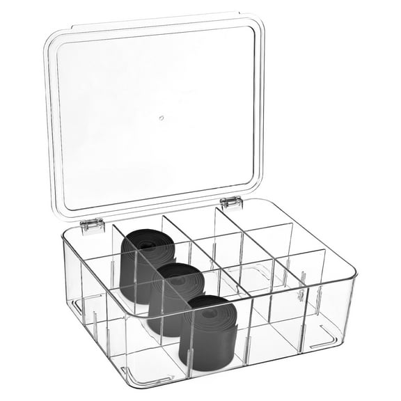 12 Cells Tie Organizer Box, Clear Tie Storage Drawer Organizer, Tie Display Container, Drawer Closet Storage Bin with Lid, Detachable Dividers, Storage Box for Ties Socks Bras Underwear