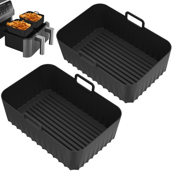 Retrok 2 Pcs Doublures en Silicone pour Friteuse à Air Chaud Pot en Silicone pour Friteuse à Air, Doublure en Silicone Réutilisable Plateau de Cuisson de Remplacement Insert, Antiadhésif 8.4 5.7 2.7 Po (Noir)