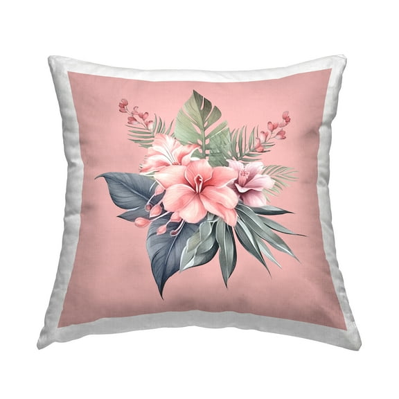 Stupell Industries Hibiscus on Pink Decorative Printed Throw Pillow, 18 x 18