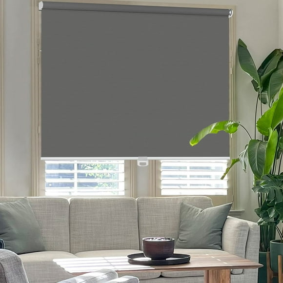 LUCKUP Cordless Blackout Roller Shades for Windows Free-Stop Window Fabric Blinds Roll Up Shade Thermal Insulated Privacy Room Darkening UV Protection, 37" W x 72" H, Dark Grey