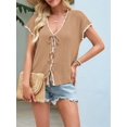 thumbnail image 4 of Women's Crochet V-Neck Short Sleeve Boho Spring Lightweights Tie Front Cardigan for Beach Summer Khaki S, 4 of 6