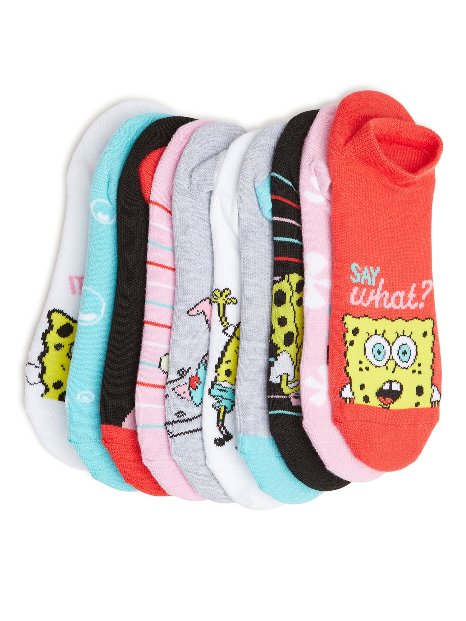 SpongeBob SquarePants Women's Graphic Super No Show Socks, 10-Pack