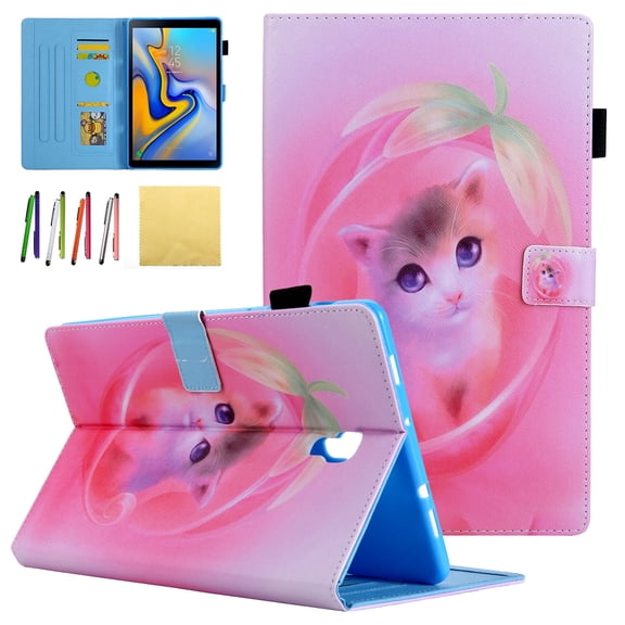 Galaxy Tab A 10.5 2018 Case - Allytech Premium PU Leather Stand Smart Case with Auto Wake/Sleep & Card Slots for Samsung Galaxy Tab A 10.5 inch 2018 Model (SM-T590/T595/T597), Pink Cat