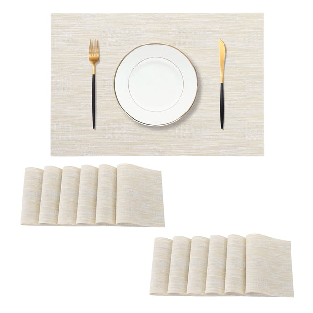 Juego de 12 Individuales de Trigo Leetaltree - Individuales Resistentes al Calor y Antideslizantes para Mesa de Comedor, Lavables y Duraderos de PVC Vinílico Tejido (Trigo, 12)