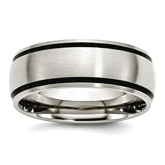 Stainless Steel Brushed Black Accent 8mm Satin Band Ring Size 12 Ring for Women and Men