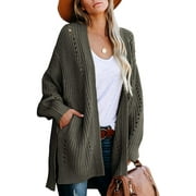GRAPENT Womens Long Sleeve Open Front Cardigan Sweater Knit Outwear with Pocket, Size S-2XL