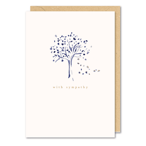 Sympathy Card with Watercolor Tree Design – Elegant Blank Inside Greeting Card for Condolences – Includes Kraft Envelope – Thoughtful Support for Loved Ones