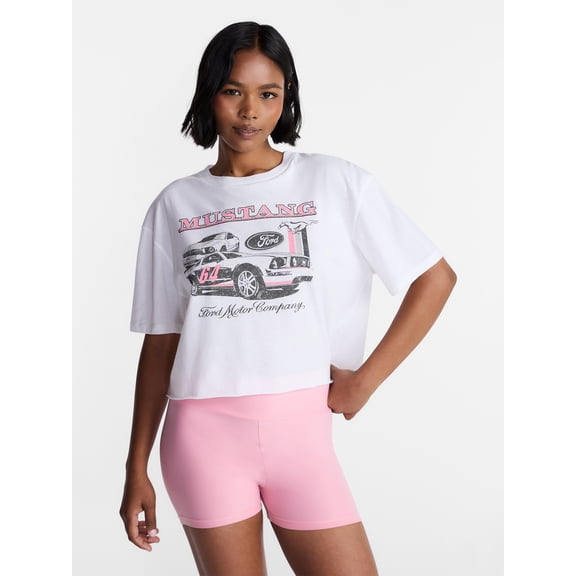 No Boundaries Ford Mustang Graphic Boyfriend Tee, Women's XXS-XXL