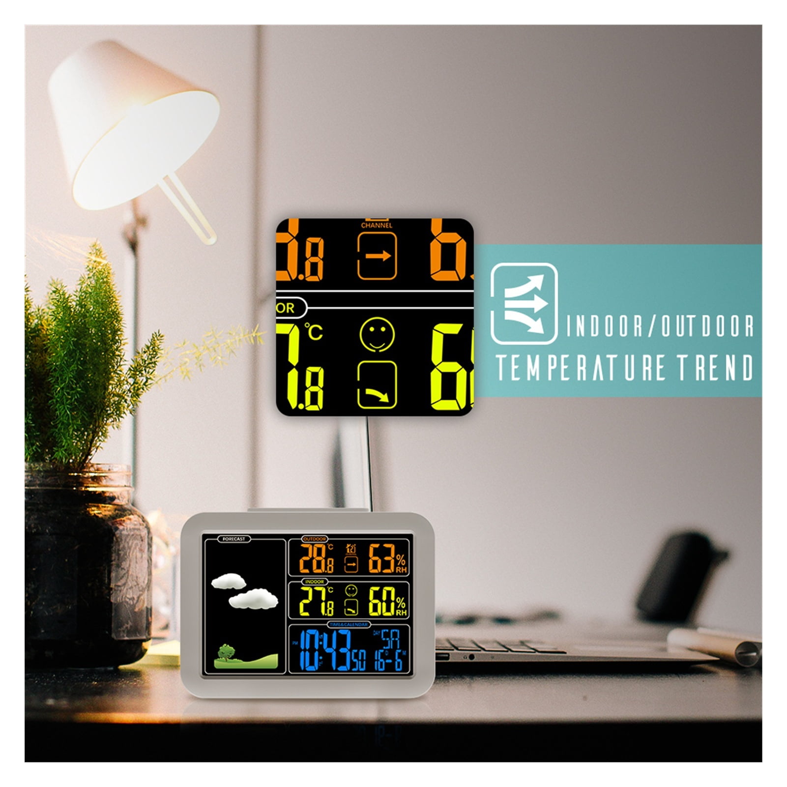 Weather Station Wireless Digital Sensor Forecast Alarm Clock Indoor Outdoor ,Enhanced Signal Transmission