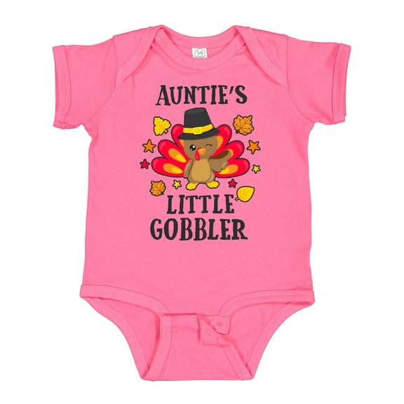 Inktastic Auntie's Little Gobbler with Turkey and Leaves Boys or Girls Baby Bodysuit