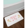 thumbnail image 2 of Quote Bath Mat, Peace Love and Joy Calligraphic Xmas Text with Winter Berries Wreath, Non-Slip Plush Mat Bathroom Kitchen Laundry Room Decor, 29.5 X 17.5 Inches, Dark Coral Yellow Green, Ambesonne, 2 of 2